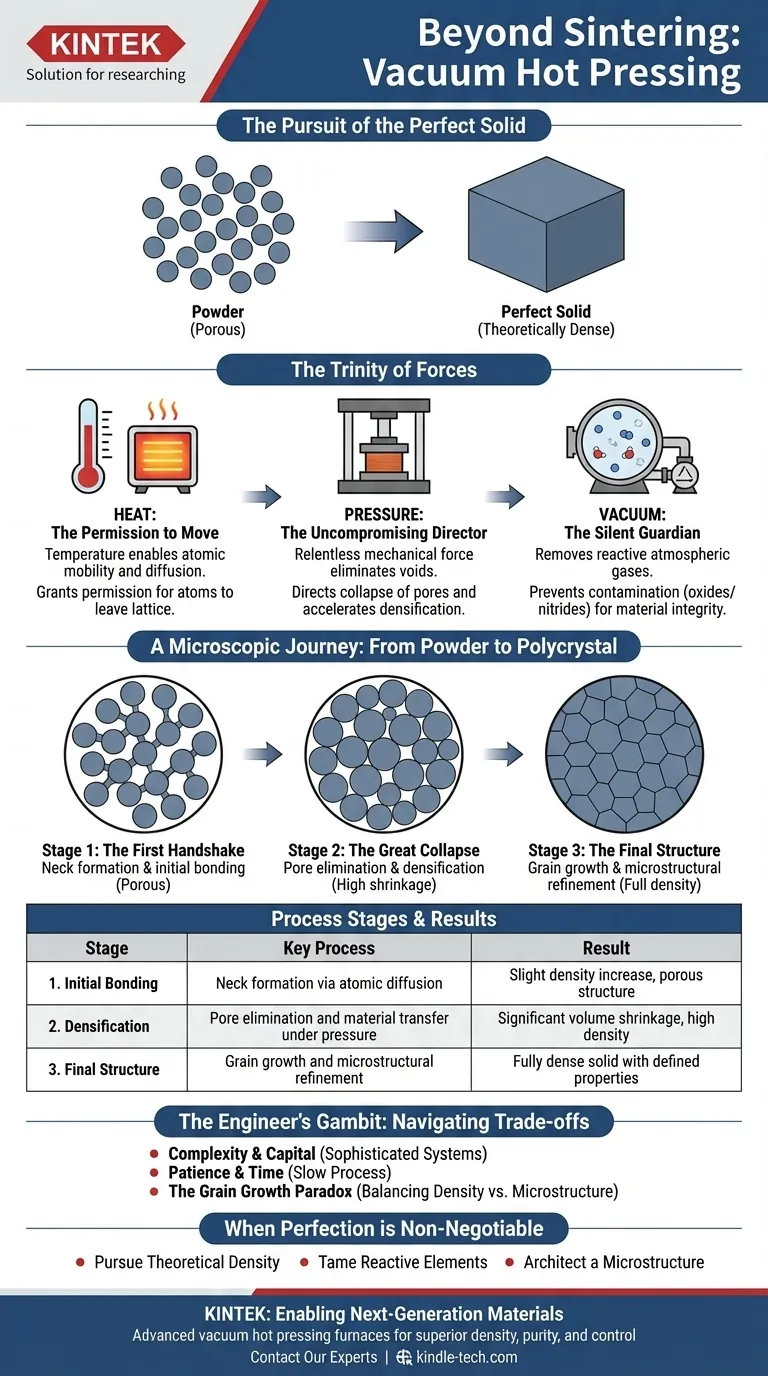 ما وراء التلبيد: كيف تشكل الضغط الساخن الفراغي مواد صلبة مثالية من المسحوق دليل مرئي
