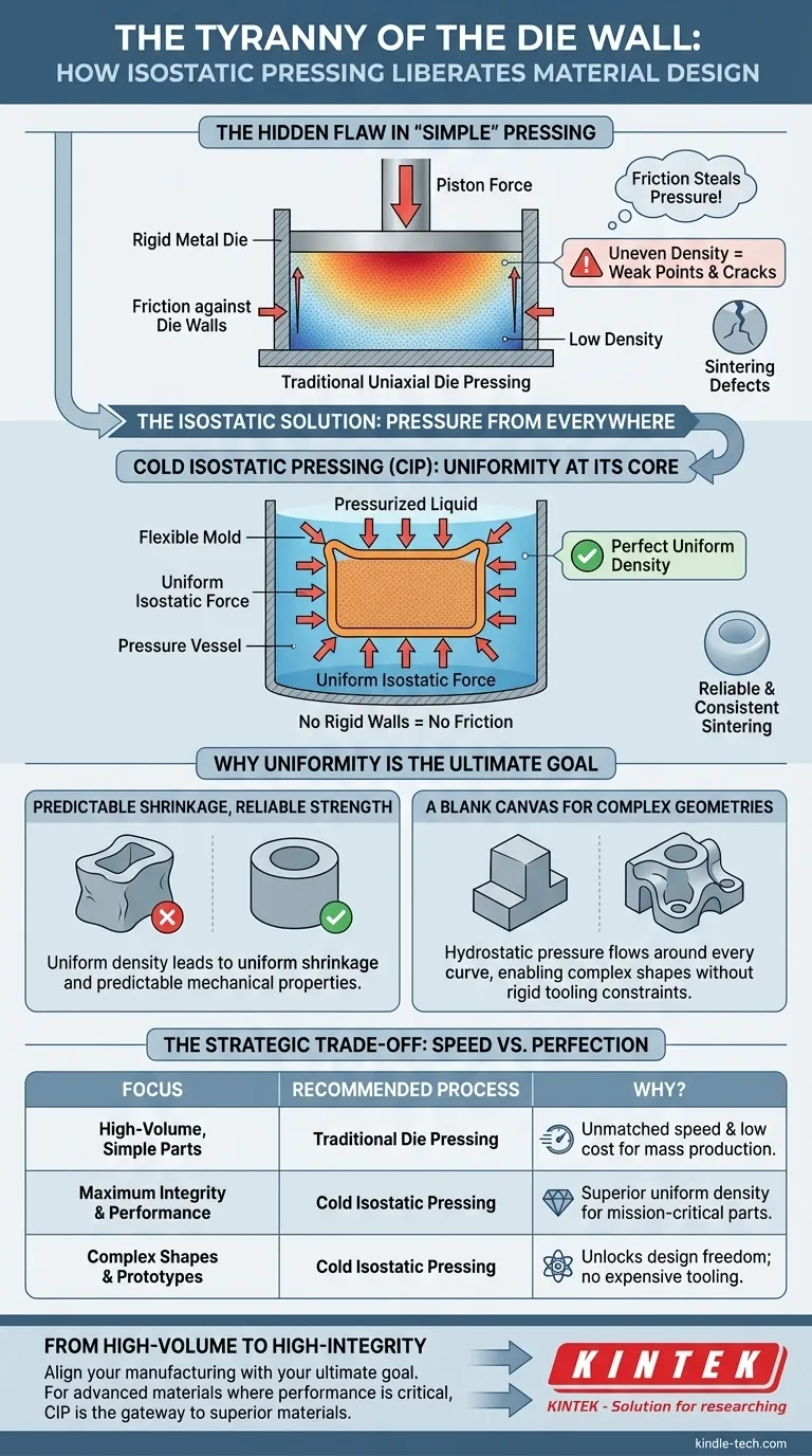 La tiranía del muro del troquel: Cómo el prensado isostático libera el diseño de materiales Guía Visual