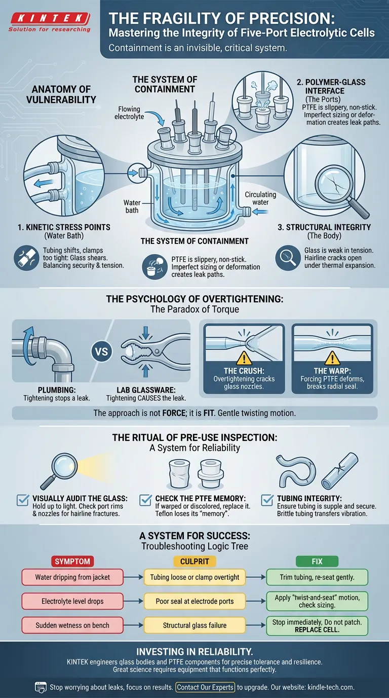 La fragilità della precisione: padroneggiare l'integrità delle celle elettrolitiche a cinque porte Guida Visiva