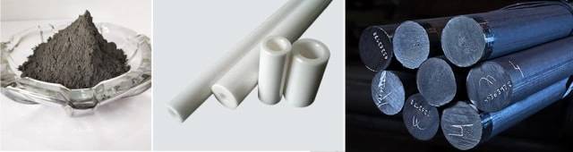 ceramics, tungsten powders, and high alloy ferrous billets