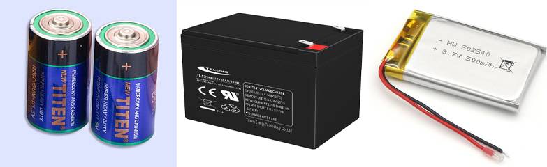 Lead-acid batteries, zinc carbon batteries and lithium polymer batteries