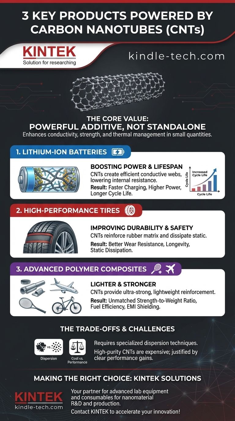 Quels sont 3 produits dans lesquels les nanotubes de carbone peuvent être utilisés ? Amélioration des batteries, des pneus et des composites Guide Visuel