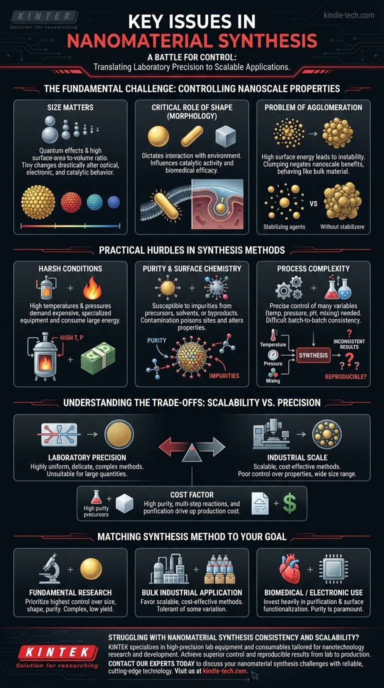 What are the key issues in the synthesis of nanomaterials? Overcoming Size, Shape, and Purity Control Challenges Visual Guide