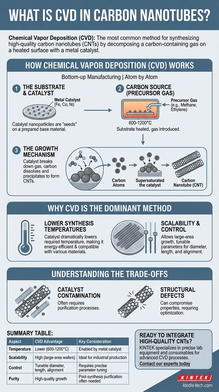 ما هو الترسيب الكيميائي للبخار (CVD) في أنابيب الكربون النانوية؟ الطريقة السائدة لتصنيع أنابيب الكربون النانوية (CNT) عالية الجودة والقابلة للتطوير دليل مرئي
