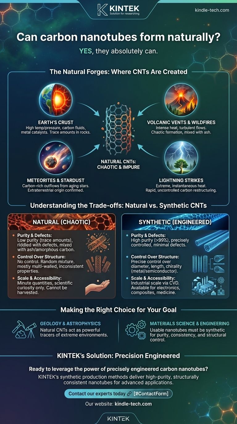 هل يمكن أن تتشكل أنابيب الكربون النانوية بشكل طبيعي؟ نعم، وإليك الأماكن التي تصنعها فيها الطبيعة. دليل مرئي
