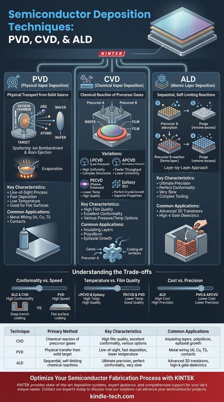 ما هي تقنيات الترسيب في أشباه الموصلات؟ إتقان CVD و PVD و ALD لتصنيع الرقائق دليل مرئي