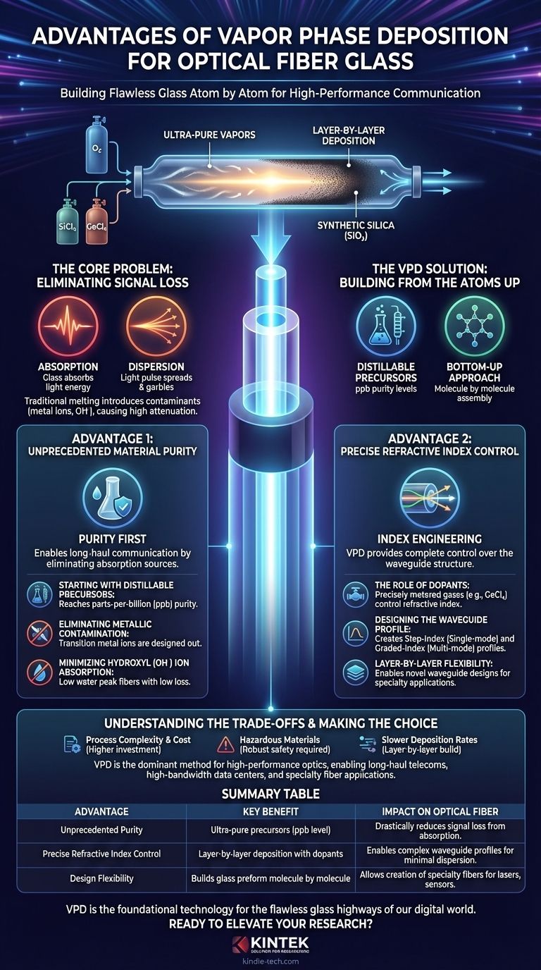 What are the major advantages of vapor phase deposition in the preparation of glasses for optical fibers? Achieve Unprecedented Purity and Precision Visual Guide