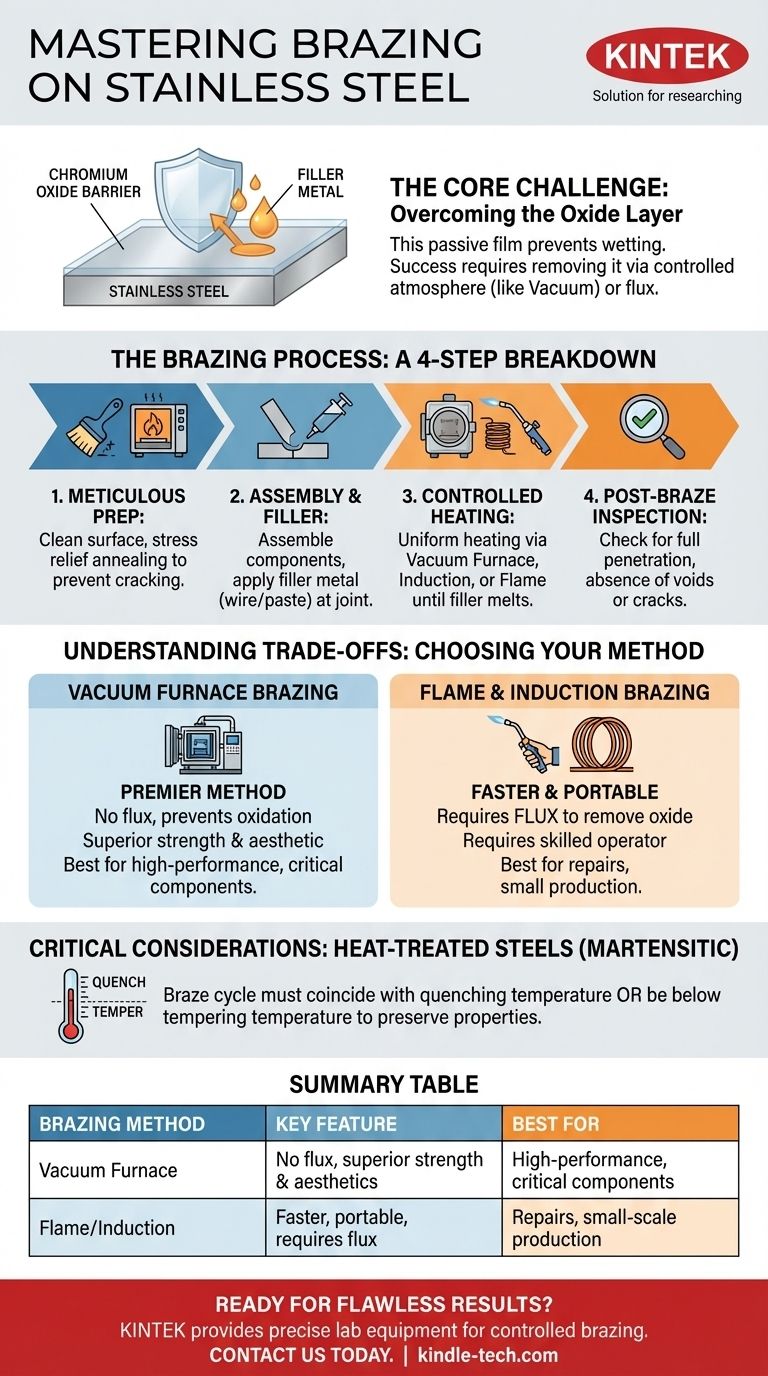 스테인리스 스틸에 브레이징하는 방법은 무엇인가요? 강력하고 영구적인 접합을 위해 산화물 층을 극복하는 기술을 마스터하세요 시각적 가이드