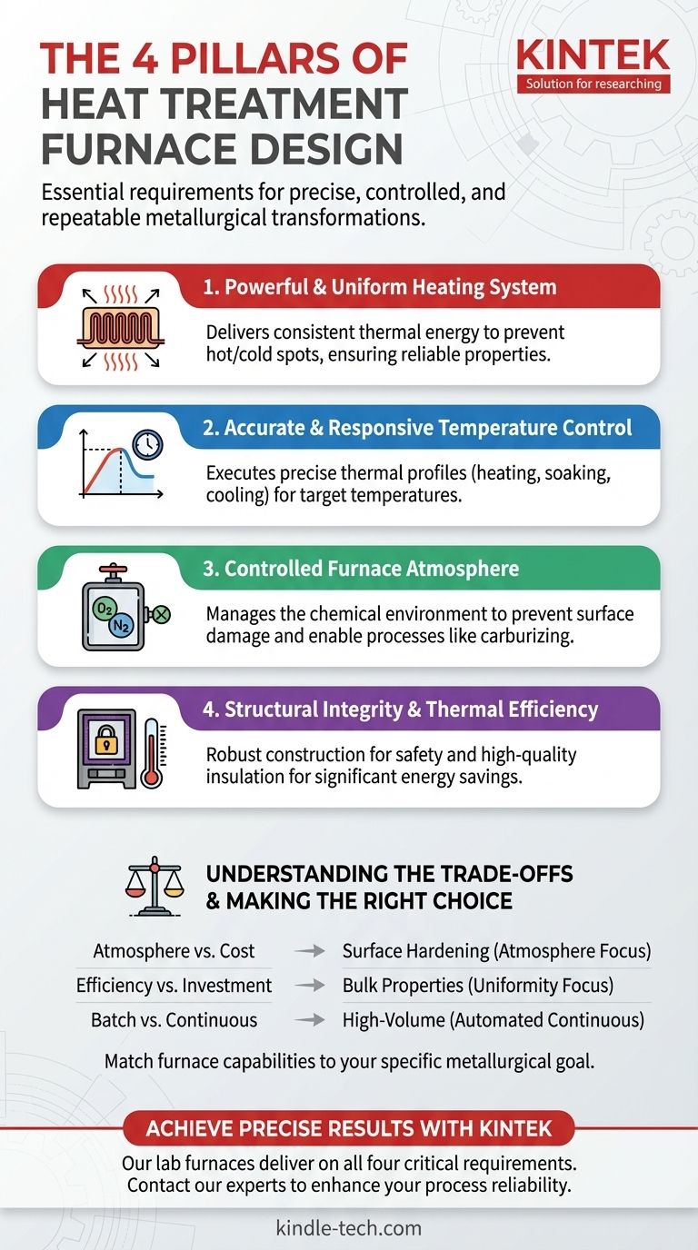 What are the four requirements of a heat treatment furnace? Ensure Precise Metallurgical Transformations Visual Guide