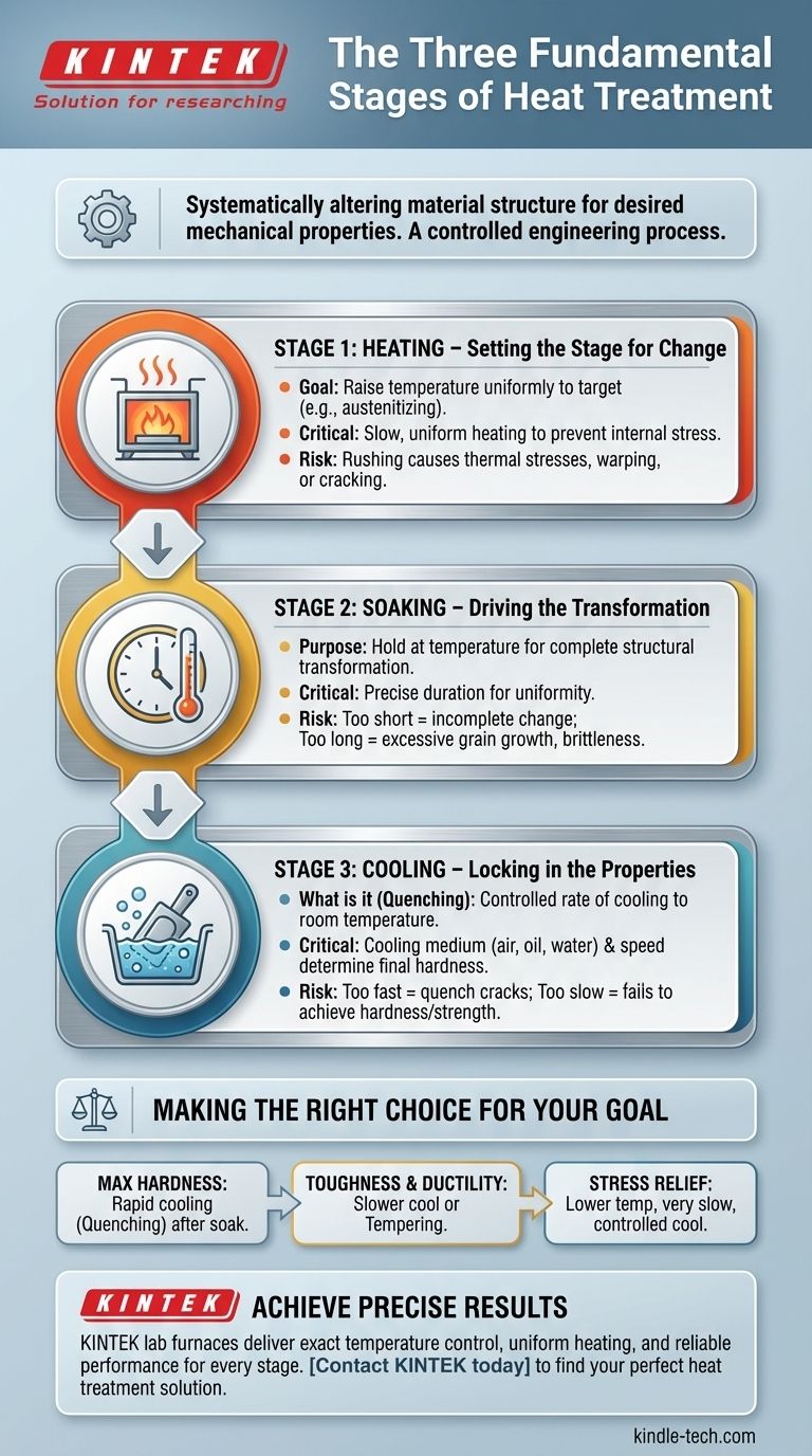What are the 3 stages of heat treatment process? Master Heating, Soaking & Cooling Visual Guide