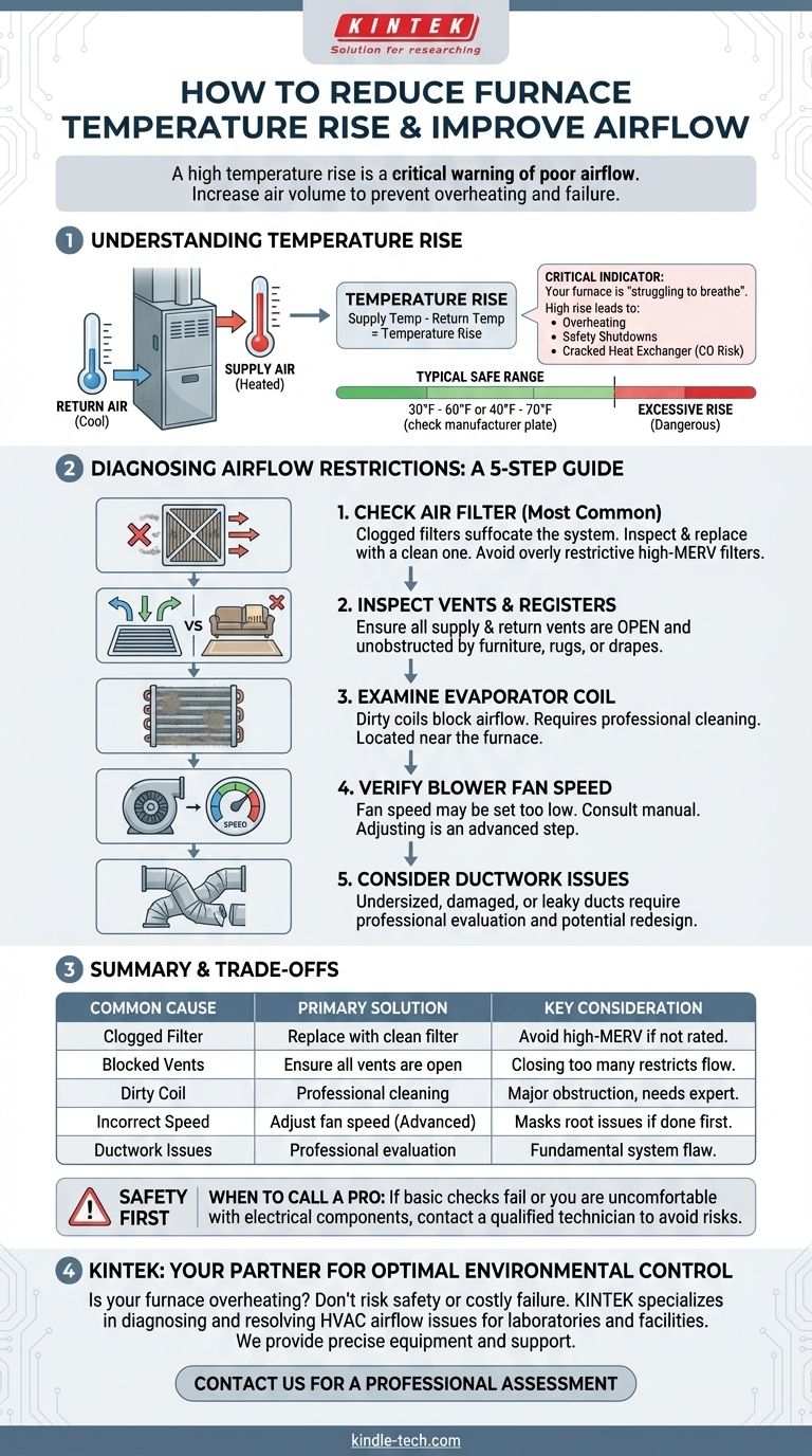 Como a elevação da temperatura de um forno pode ser reduzida se estiver muito alta? Corrija Problemas de Fluxo de Ar para um Aquecimento Seguro e Eficiente Guia Visual