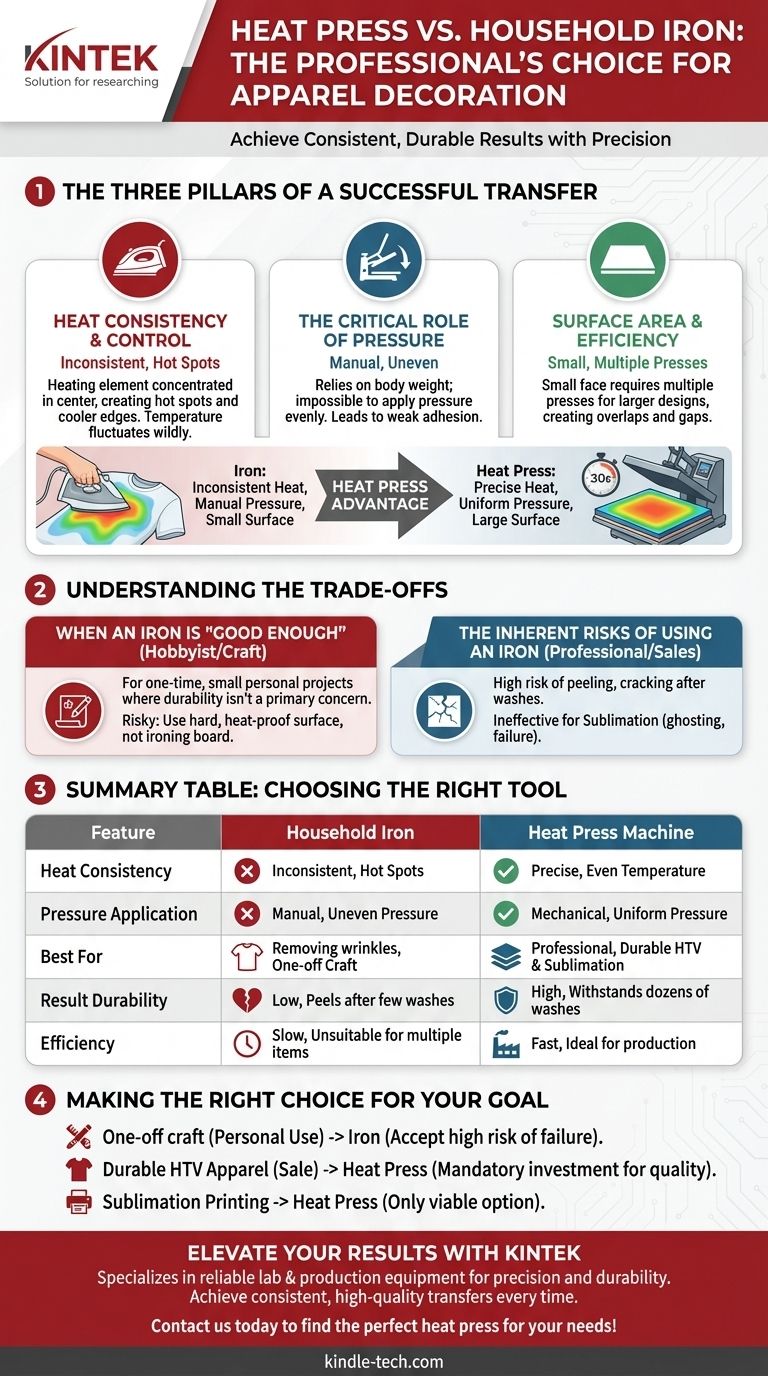 히트 프레스 기계와 다리미의 차이점은 무엇인가요? 전문적이고 내구성 있는 의류 전사를 구현하세요 시각적 가이드