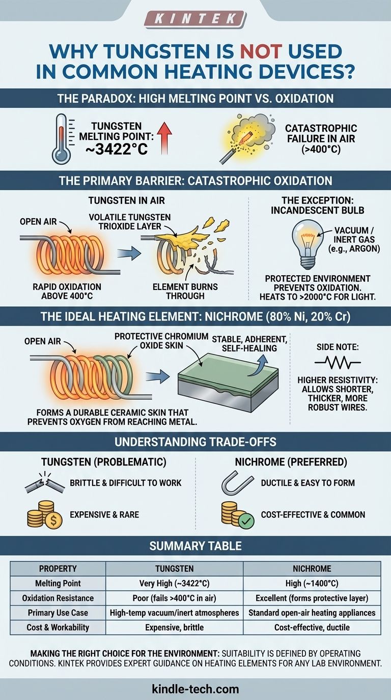 Pourquoi le tungstène n'est-il pas utilisé dans les appareils de chauffage ? Le rôle critique de la résistance à l'oxydation Guide Visuel