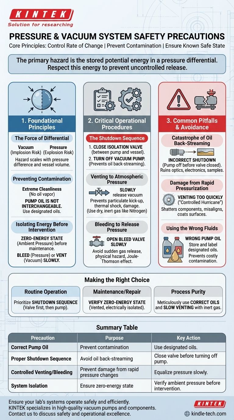 What precautions must be taken when applying pressure and vacuum to the system? Ensure Safe and Contamination-Free Operation Visual Guide
