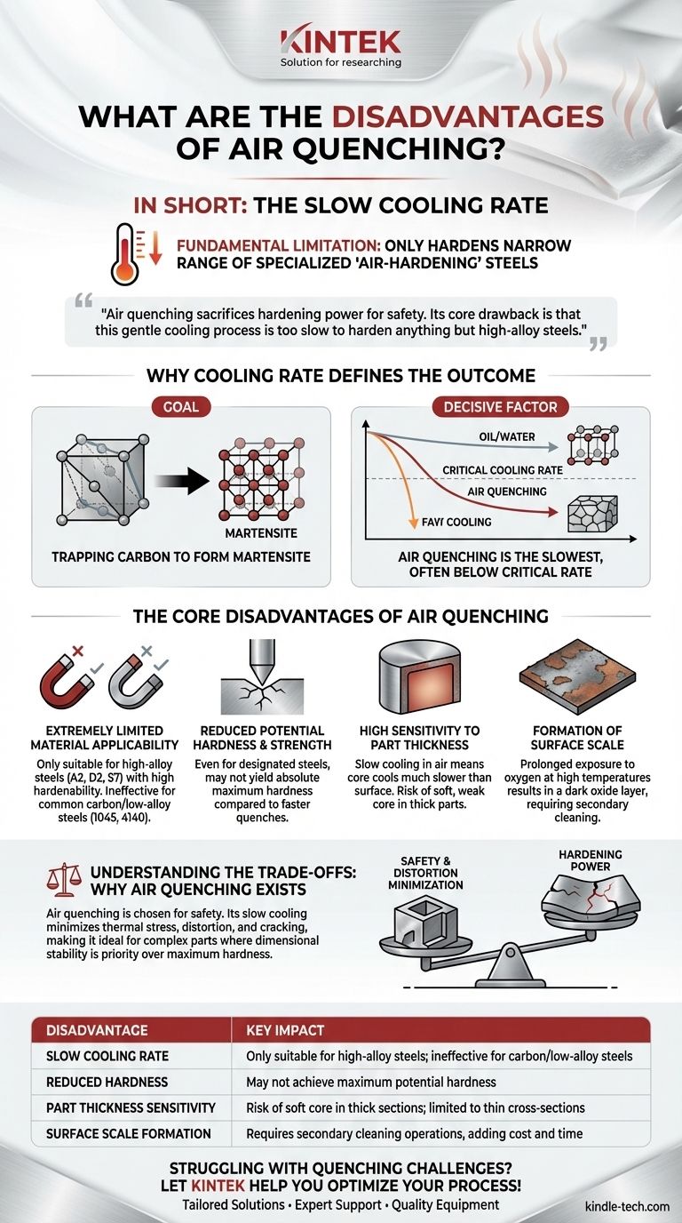 What are the disadvantages of air quenching? Slow Cooling Limits Hardness and Material Choice Visual Guide