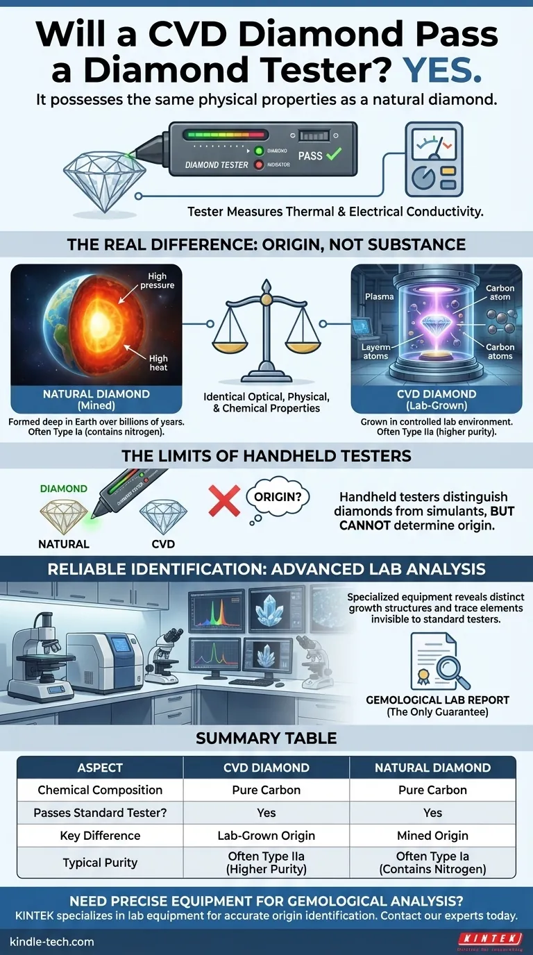 Пройдет ли CVD-алмаз проверку тестером для бриллиантов? Да, потому что это настоящий бриллиант. Визуальное руководство