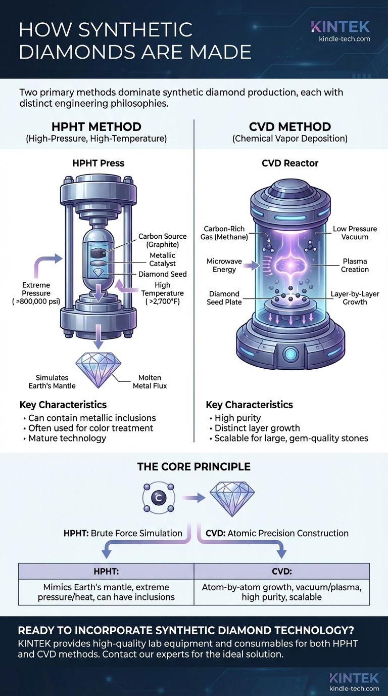 ما هي المعدات المستخدمة لصنع الماس الصناعي؟ شرح مكابس الضغط العالي ودرجة الحرارة العالية (HPHT) ومفاعلات الترسيب الكيميائي للبخار (CVD) دليل مرئي