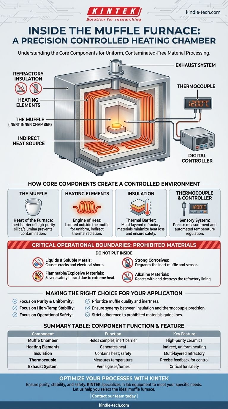 What is the inside of a muffle furnace? Discover the Key Components for Precise High-Temperature Processing Visual Guide