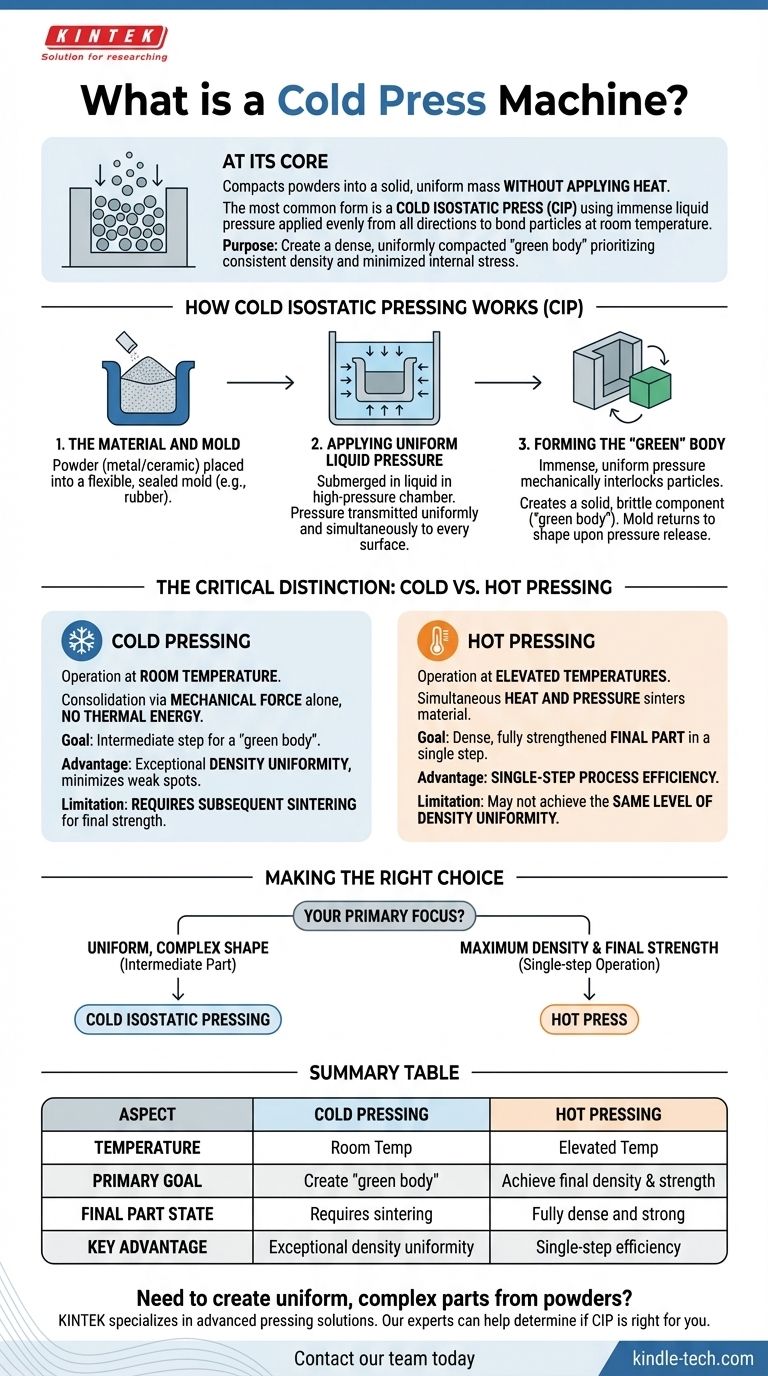O que é uma máquina de prensagem a frio? Um guia para a compactação uniforme de pó sem calor Guia Visual