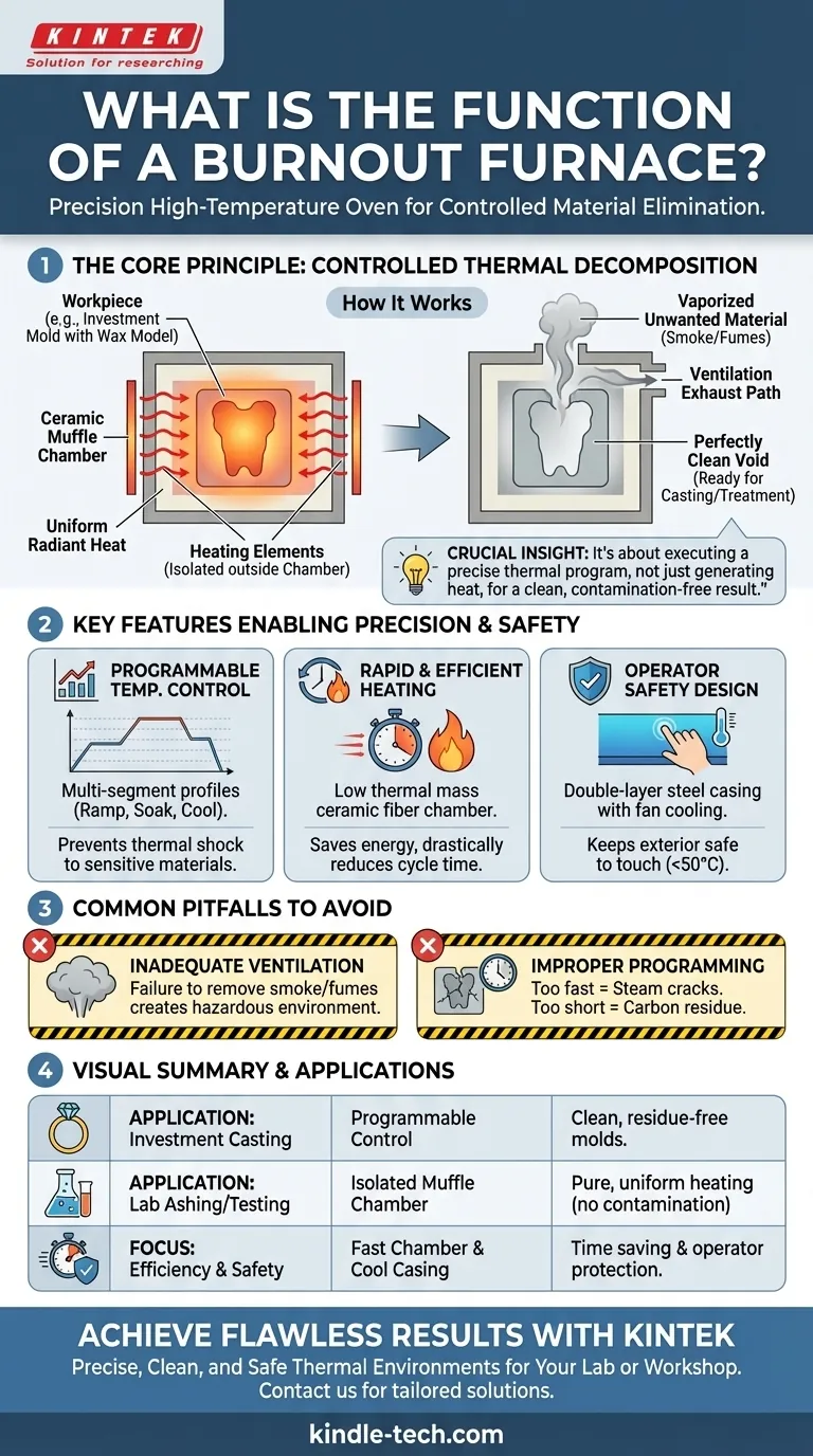 ما هي وظيفة فرن الحرق (Burnout Furnace)؟ تحقيق إزالة دقيقة للمواد وتنظيف القوالب دليل مرئي