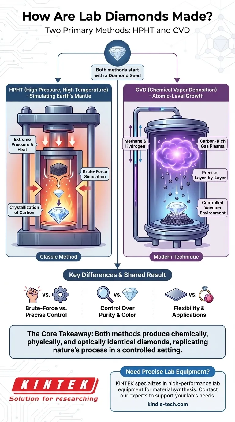 ¿Cómo se hacen los diamantes de laboratorio? Descubra los métodos HPHT y CVD explicados Guía Visual