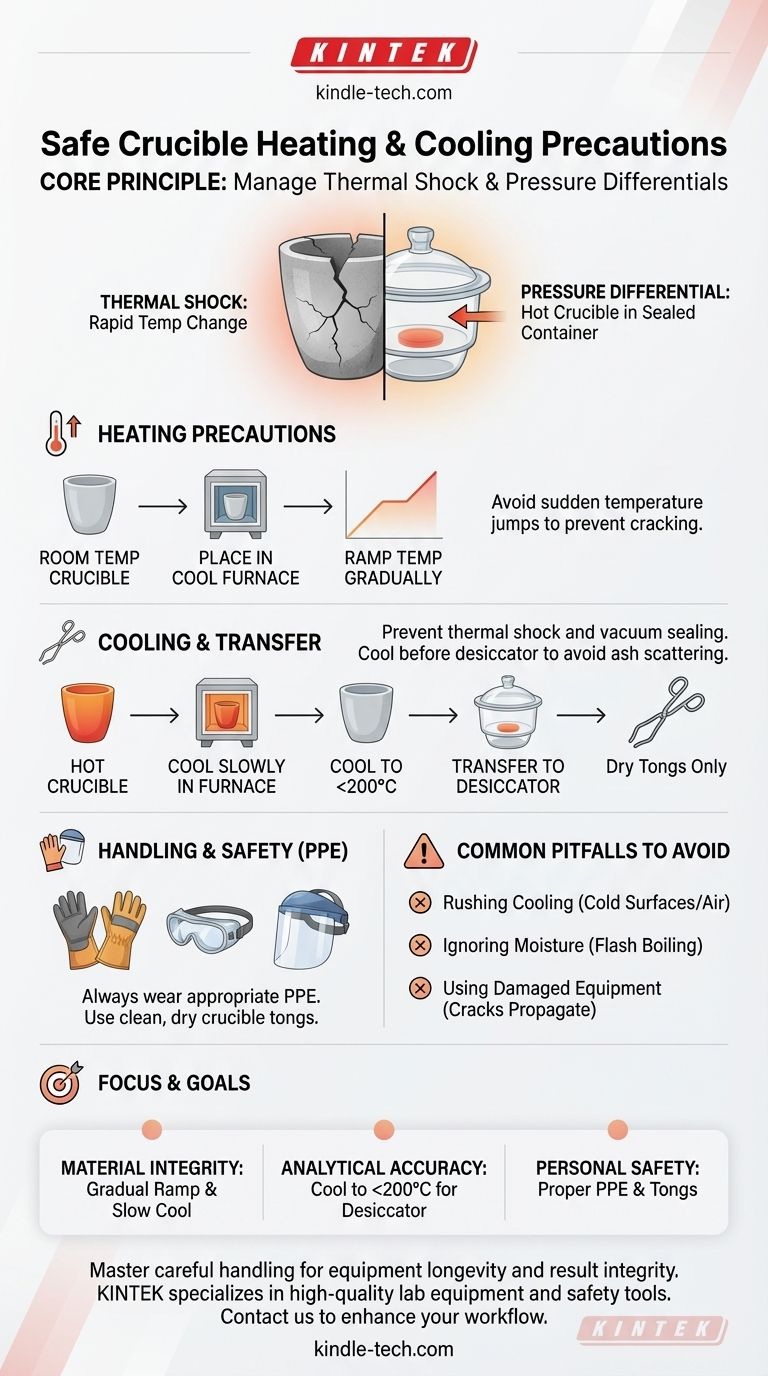 Que precauções devem ser tomadas ao aquecer e resfriar o cadinho? Prevenir o Choque Térmico e Garantir a Segurança Guia Visual