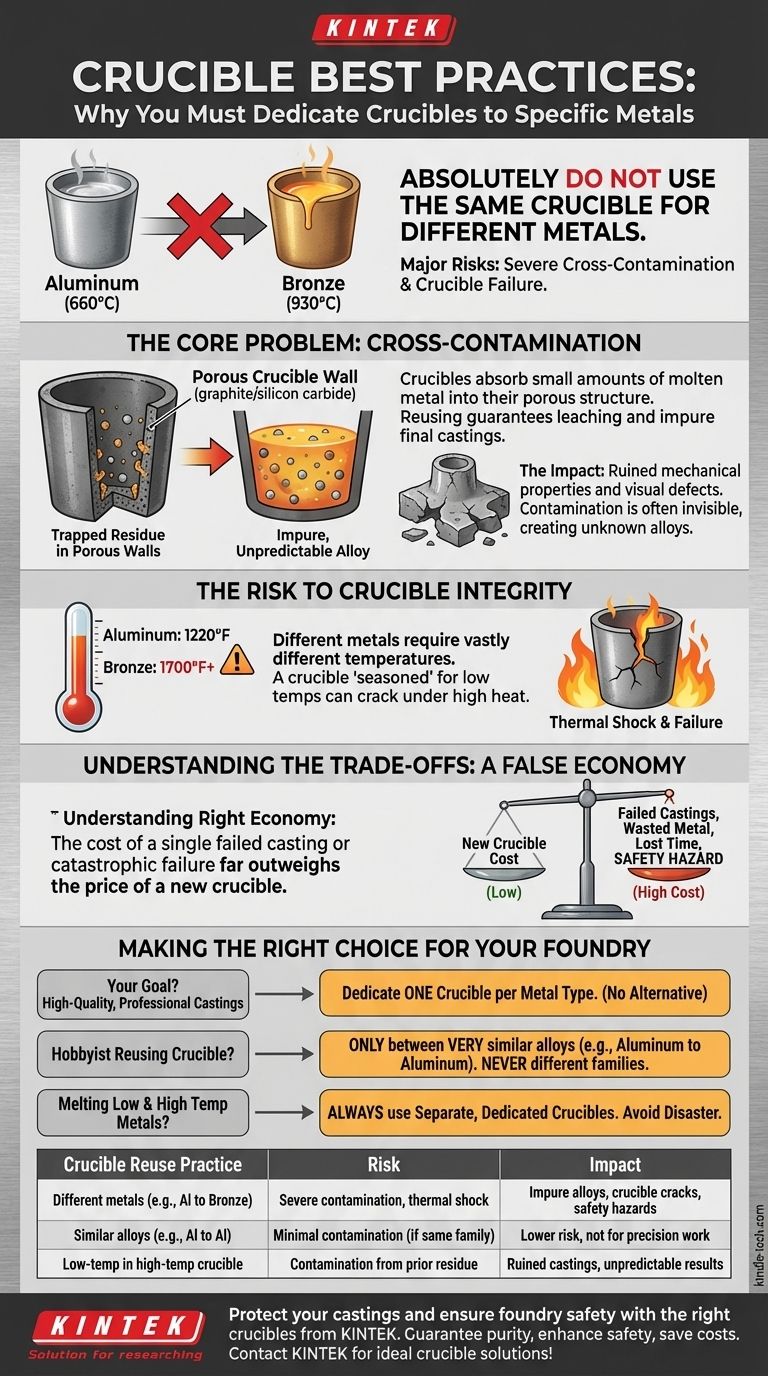 Peut-on utiliser le même creuset pour différents métaux ? Évitez la contamination coûteuse et la défaillance du creuset Guide Visuel