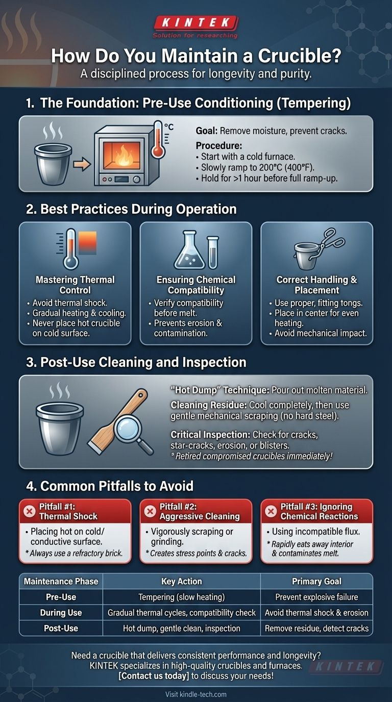 كيف تحافظ على البوتقة؟ تعظيم العمر الافتراضي وضمان نقاء الانصهار من خلال العناية المناسبة دليل مرئي