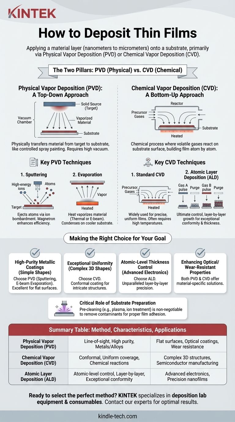 ¿Cómo se deposita una película delgada? Métodos PVD vs. CVD para recubrimientos de precisión Guía Visual