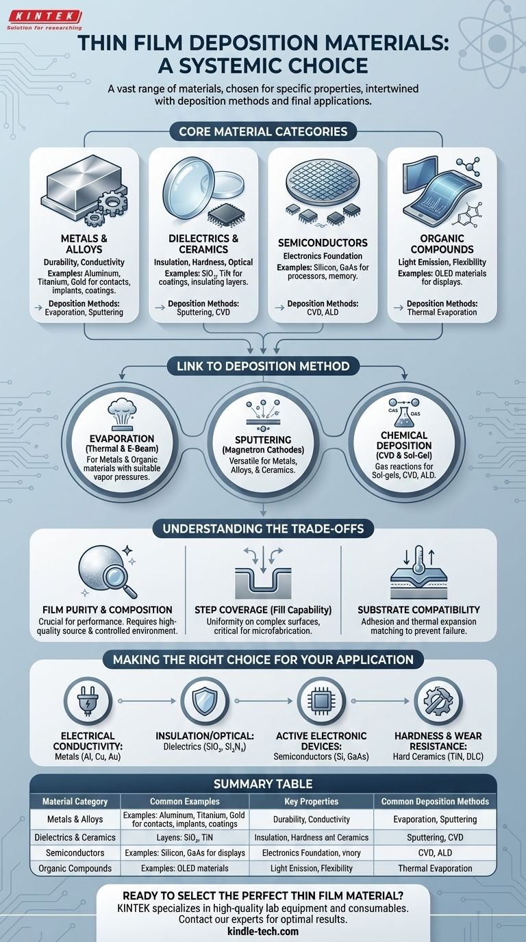 ما هي المواد المستخدمة في ترسيب الأغشية الرقيقة؟ دليل للمعادن والسيراميك وأشباه الموصلات والمزيد دليل مرئي