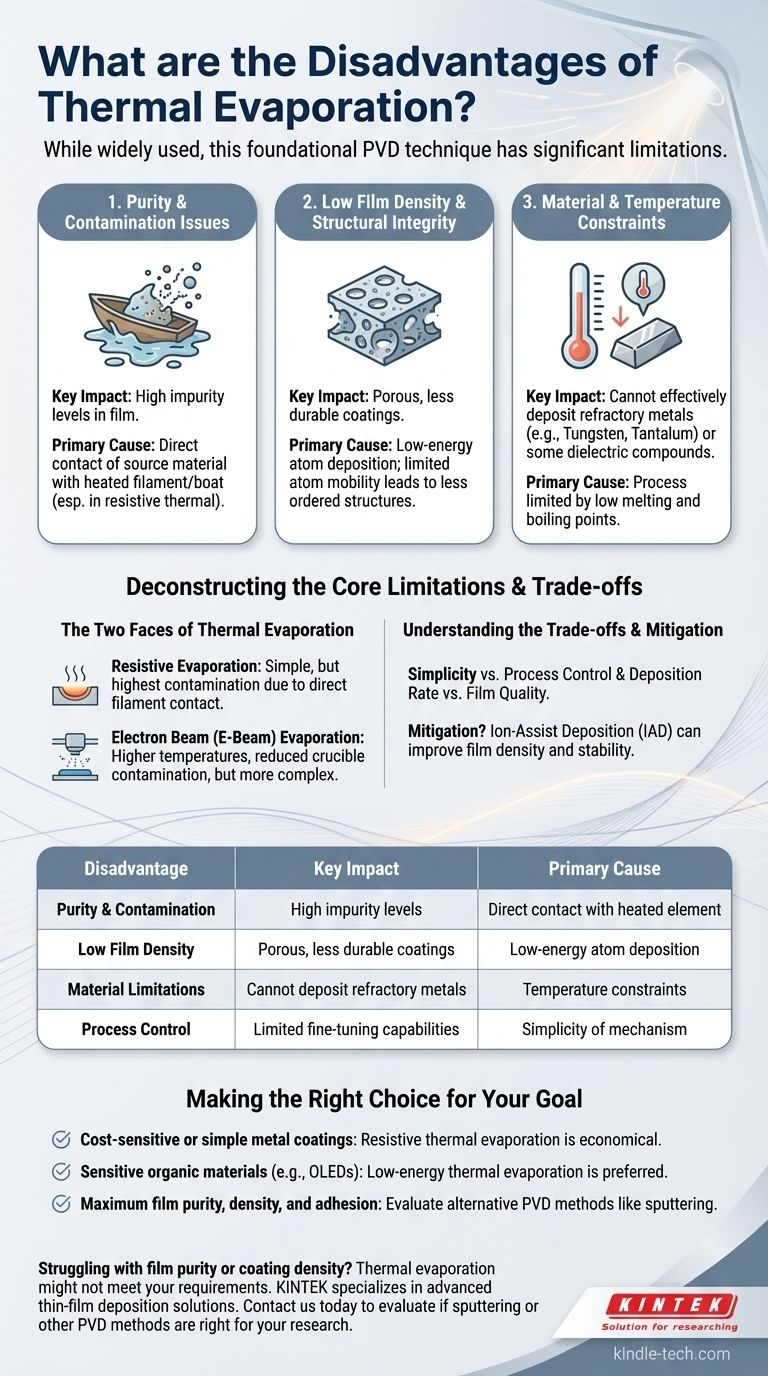 열 증착의 단점은 무엇인가요? 순도, 밀도 및 재료의 주요 한계 시각적 가이드