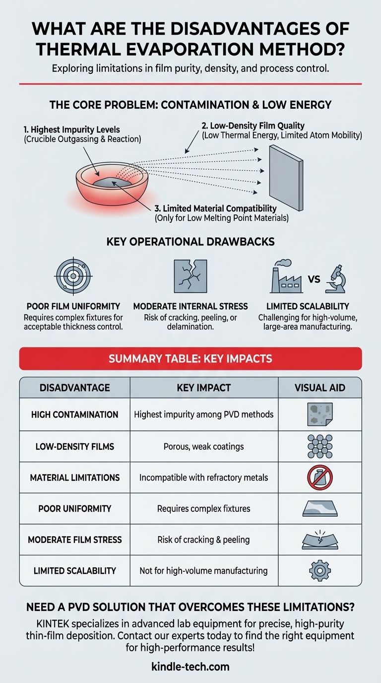 Quali sono gli svantaggi del metodo di evaporazione termica? Limitazioni chiave in termini di purezza e prestazioni Guida Visiva