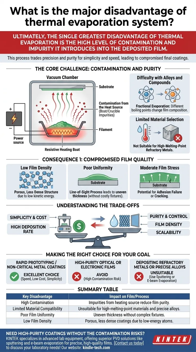 Qual é a principal desvantagem do sistema de evaporação térmica? Risco Elevado de Contaminação Explicado Guia Visual