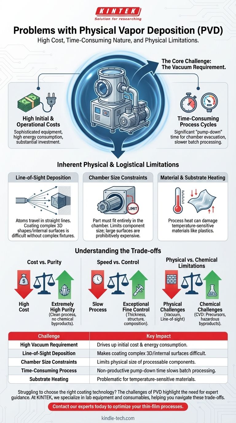 Was sind die Probleme bei der physikalischen Gasphasenabscheidung? Hohe Kosten, langsame Geschwindigkeit und Sichtlinienbeschränkungen Visuelle Anleitung