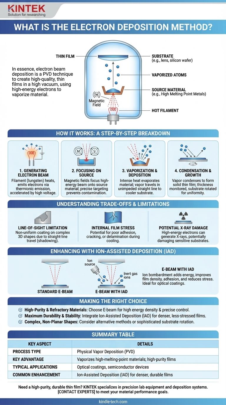 Was ist die Elektronenstrahl-Abscheidungsmethode? Erzeugen Sie hochreine Dünnschichten für fortschrittliche Anwendungen Visuelle Anleitung