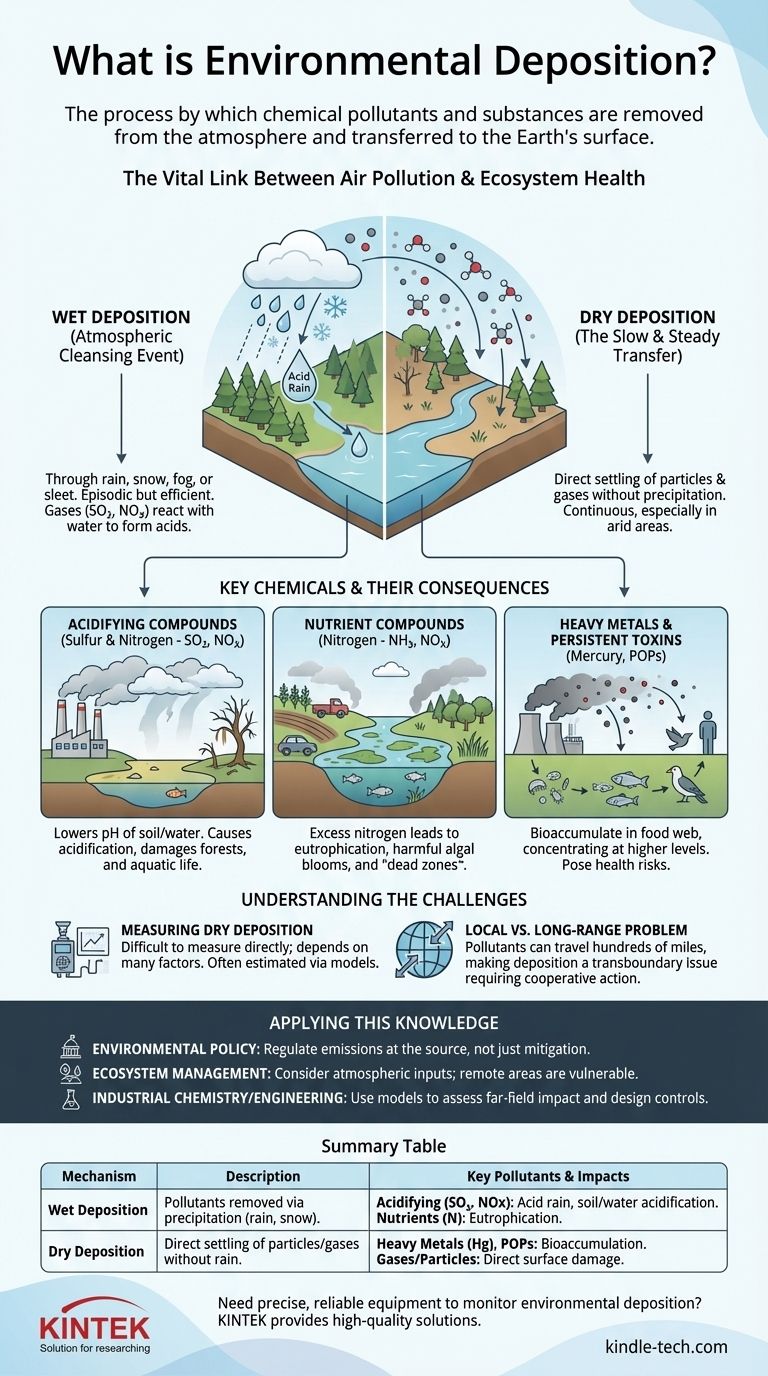 Cos'è la deposizione nella chimica ambientale? Capire come l'inquinamento atmosferico danneggia gli ecosistemi Guida Visiva