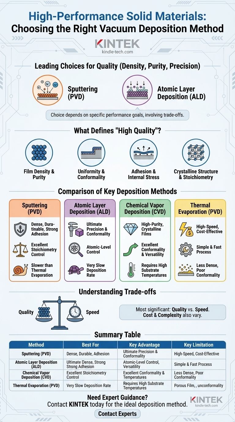 Welche Vakuumbeschichtungsmethode erzeugt hochwertige feste Materialien? Ein Leitfaden zu Sputtern vs. ALD vs. CVD Visuelle Anleitung