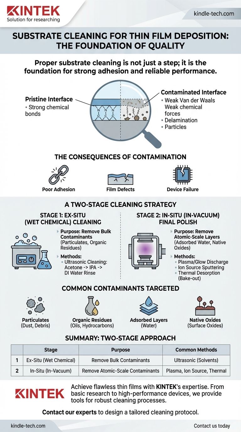 薄膜成膜用の基板をどのように洗浄しますか？優れた膜品質のために清浄な表面を実現する ビジュアルガイド