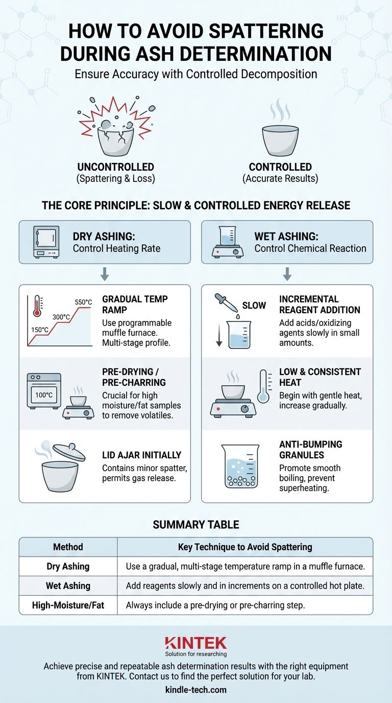 Welche Methoden können befolgt werden, um Spritzer bei der Bestimmung der Asche zu vermeiden? Sorgen Sie für genaue und zuverlässige Ergebnisse Visuelle Anleitung