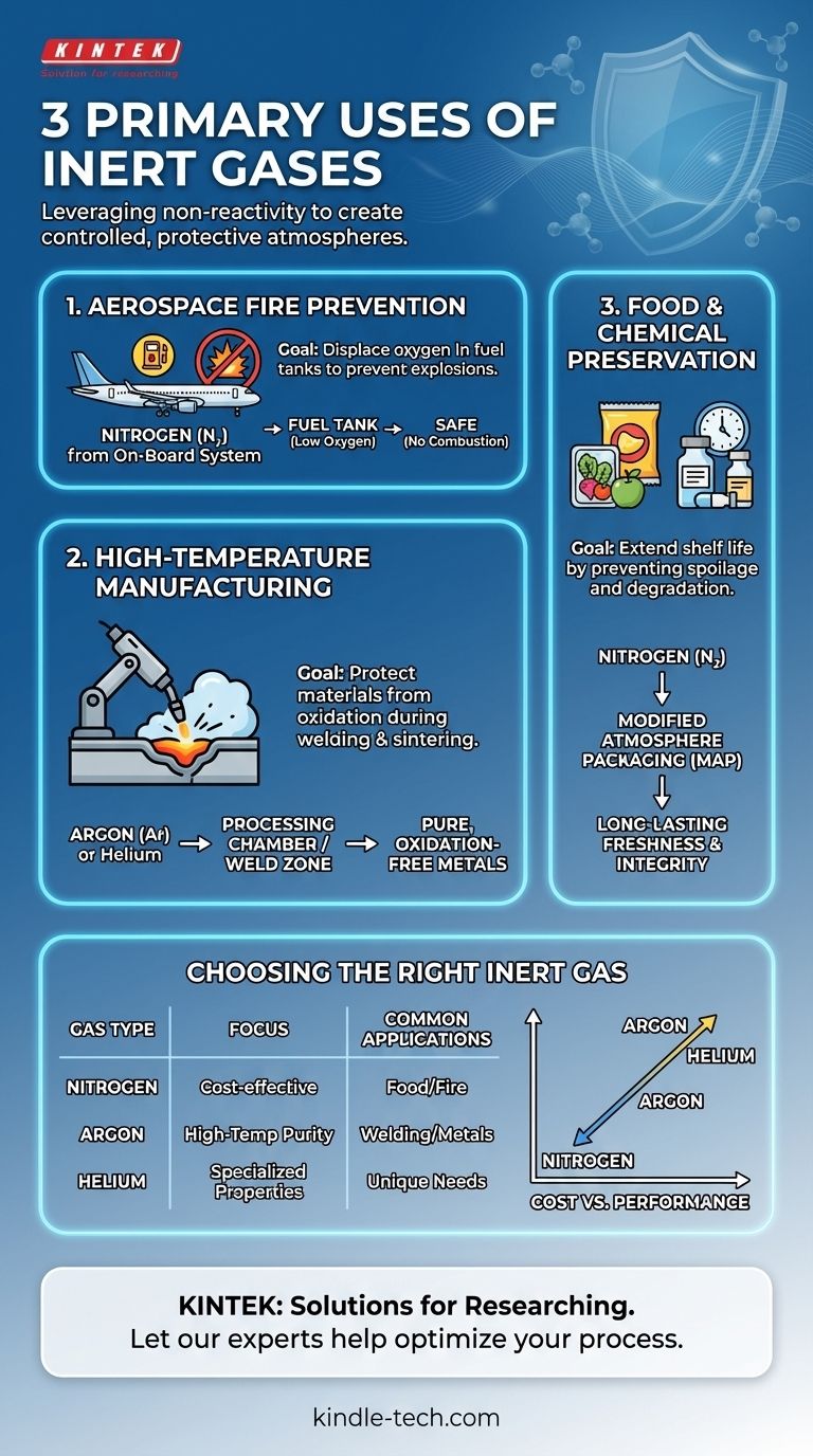 Quais são 3 usos de gases inertes? Prevenir Incêndios, Preservar a Qualidade e Garantir a Pureza Guia Visual