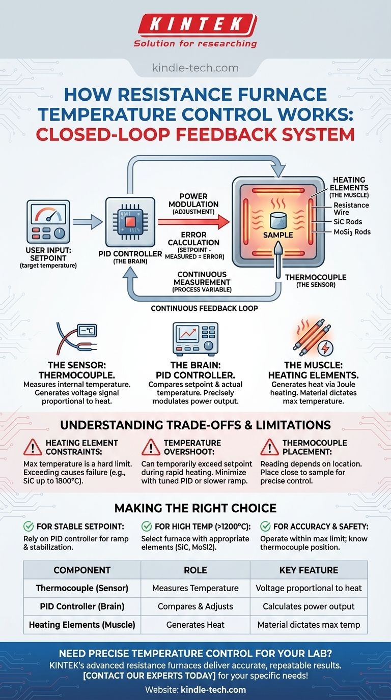 Quais métodos são usados para controlar a temperatura do forno de resistência? Alcance Processamento Térmico Preciso Guia Visual