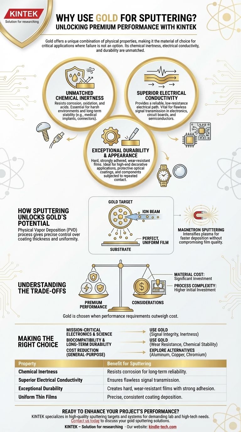 Perché usare l'oro per lo sputtering? Sblocca conduttività e resistenza alla corrosione ineguagliabili Guida Visiva