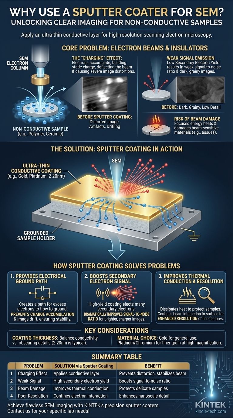Perché usiamo il rivestimento a sputtering per il SEM? Prevenire la carica e migliorare la qualità dell'immagine Guida Visiva
