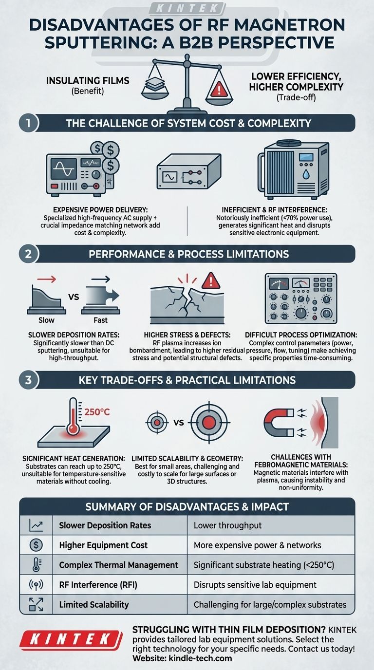 ما هي عيوب الرش المغناطيسي بالترددات الراديوية (RF magnetron sputtering)؟ القيود الرئيسية لترسيب الأغشية الرقيقة دليل مرئي