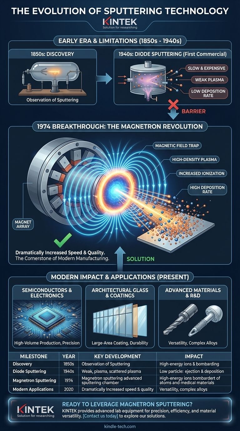 ما هو تاريخ الرش المغنطروني؟ الاختراق الذي أحدث ثورة في طلاء الأغشية الرقيقة عام 1974 دليل مرئي