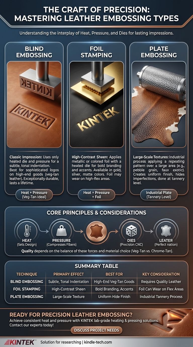 ¿Cuáles son los diferentes tipos de repujado en cuero? Técnicas de repujado ciego, estampado en caliente y con placa Guía Visual