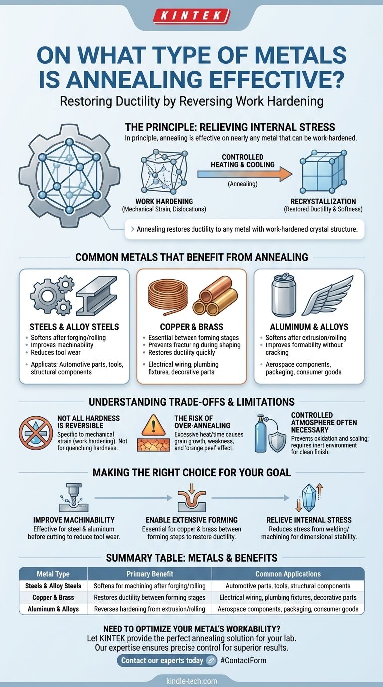 Em que tipo de metais a recozimento é eficaz? Restaurar a Ductilidade para Usinagem e Conformação Mais Fáceis Guia Visual