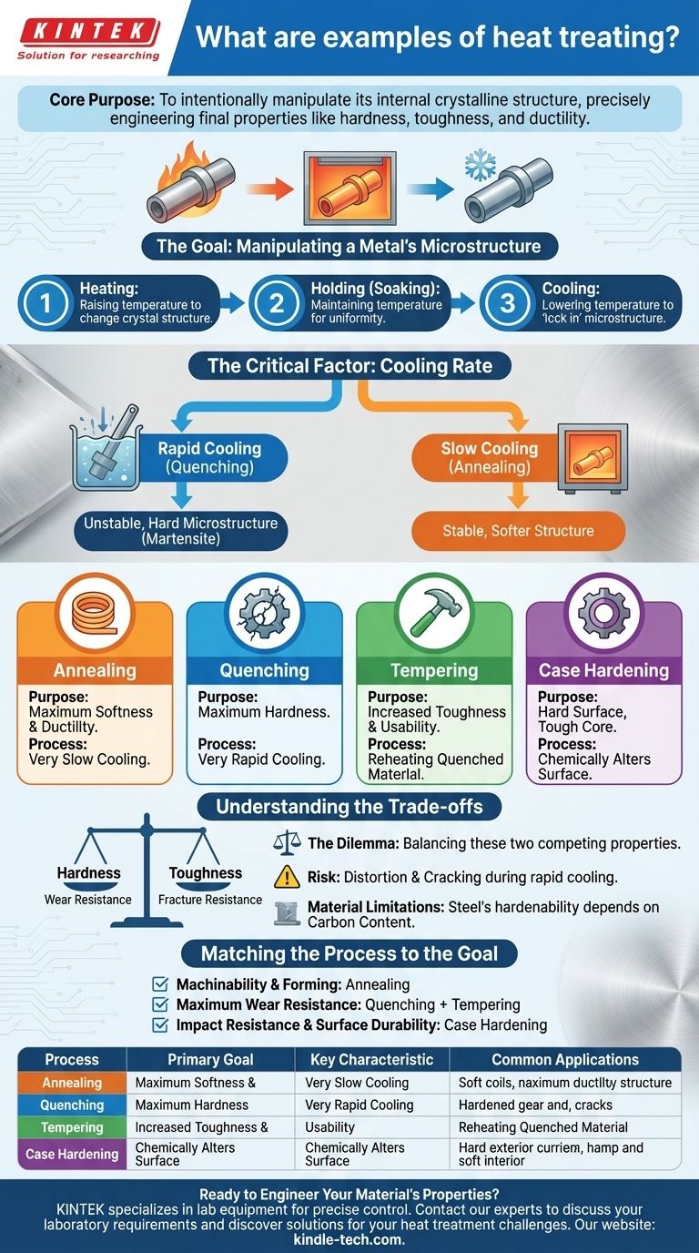 ما هي أمثلة المعالجة الحرارية؟ التخمير الرئيسي، التبريد السريع، التقسية والتطبيع السطحي دليل مرئي