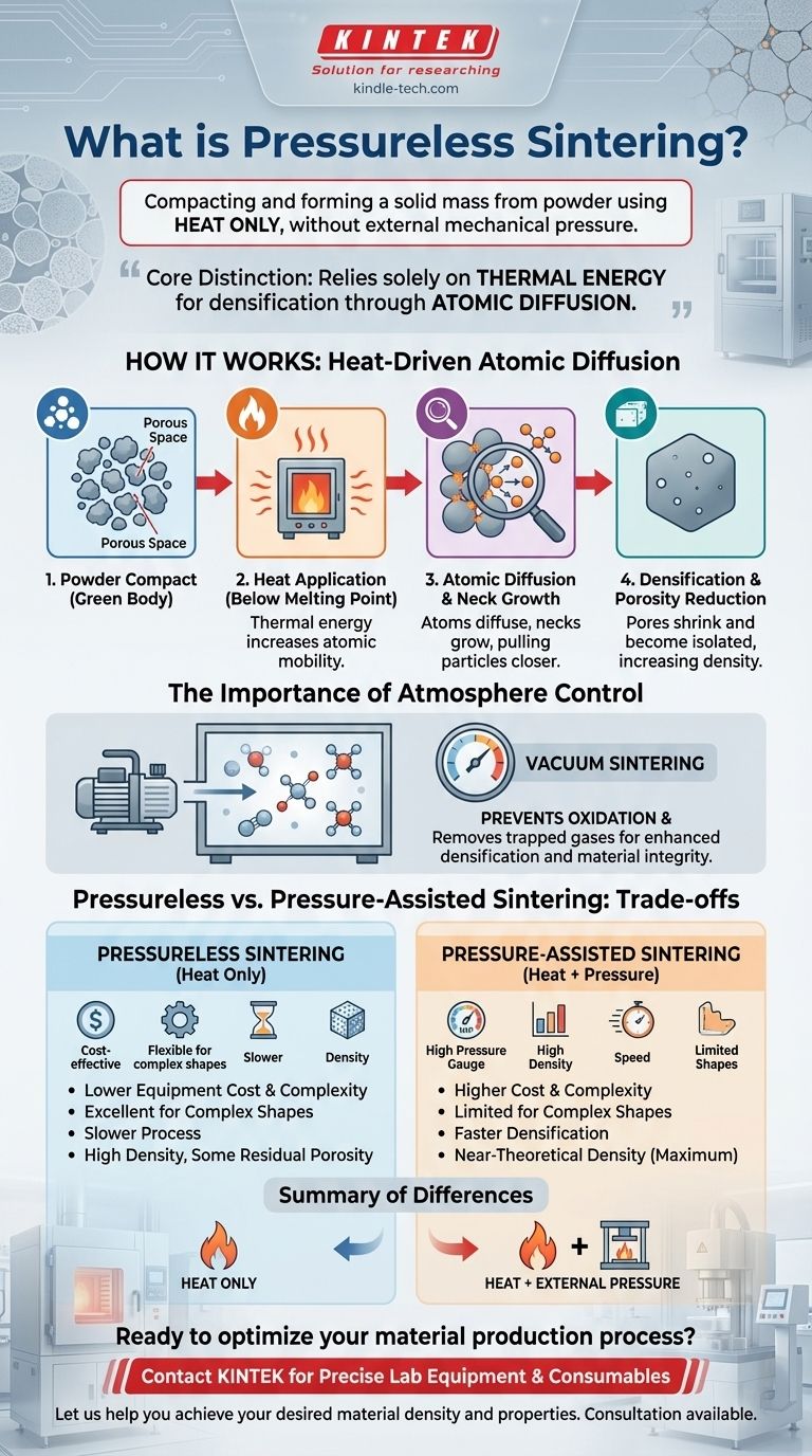 Cos'è la sinterizzazione senza pressione? Una guida alla densificazione dei materiali economicamente vantaggiosa Guida Visiva