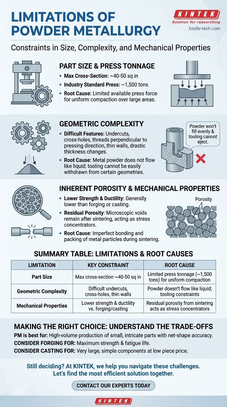 ما هي بعض القيود المفروضة على تقنية مساحيق المعادن؟ فهم قيود حجم الجزء وتعقيده وقوته دليل مرئي